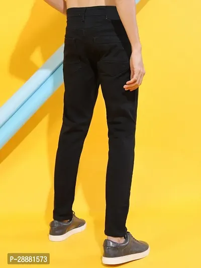 Stylish Black Cotton Blend Solid Mid-Rise Jeans For Men-thumb2