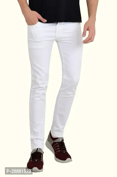 Stylish White Cotton Blend Solid Mid-Rise Jeans For Men-thumb0