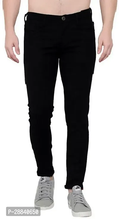 Stylish Black Denim Solid Slim Fit Mid-Rise Jeans For Men-thumb0