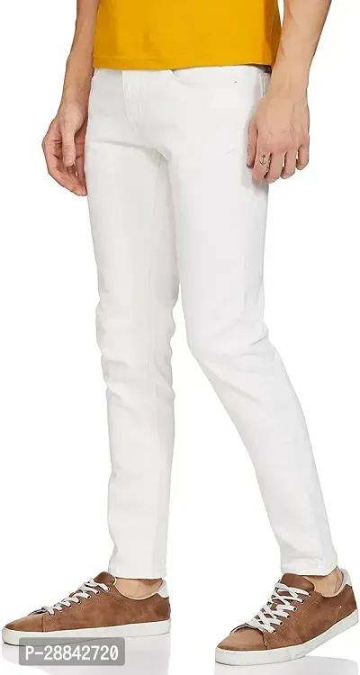 Stylish White Denim Solid Slim Fit Mid-Rise Jeans For Men