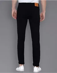 Stylish Black Cotton Solid Mid-Rise Jeans For Men-thumb2