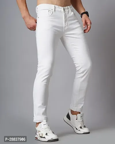 Stylish white Lycra Blend Solid Mid-Rise Jeans For Men