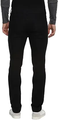 Stylish Black Cotton Blend Solid Regular Fit Mid-Rise Jeans For Men-thumb1