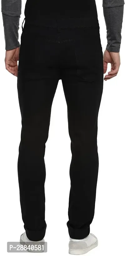 Stylish Black Cotton Blend Solid Regular Fit Mid-Rise Jeans For Men-thumb2