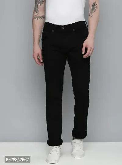 Stylish Black Polyester Solid Regular Fit Mid-Rise Jeans For Men-thumb0