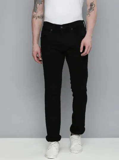 Classic Black Denim Solid Jeans For Men