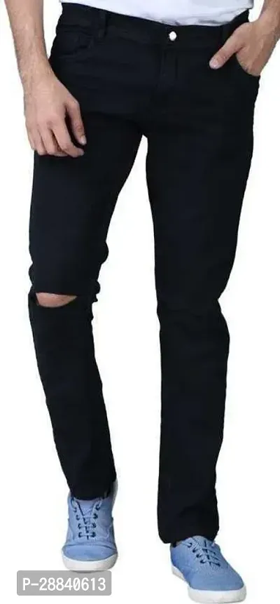 Stylish Black Denim Solid Slim Fit Mid-Rise Jeans For Men