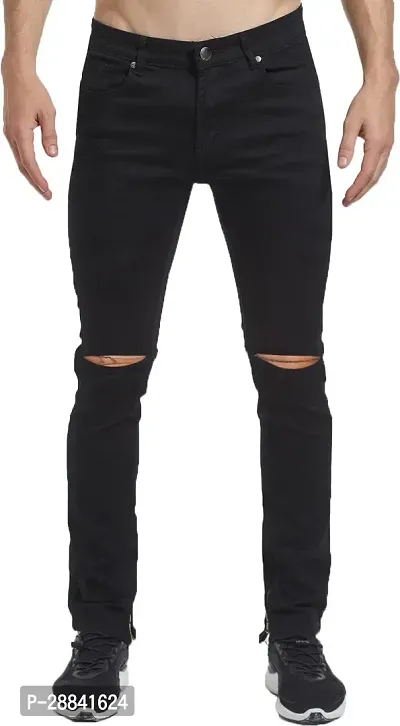 Stylish Black Denim Solid Slim Fit Mid-Rise Jeans For Men-thumb0