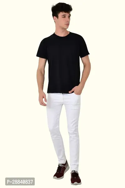 Stylish White Cotton Blend Solid Mid-Rise Jeans For Men-thumb3