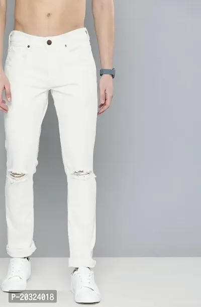 Stylish White Denim  Low-Rise Jeans For Men