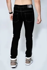 Stylish Black Cotton Blend Solid Slim Fit Mid-Rise Jeans For Men-thumb4
