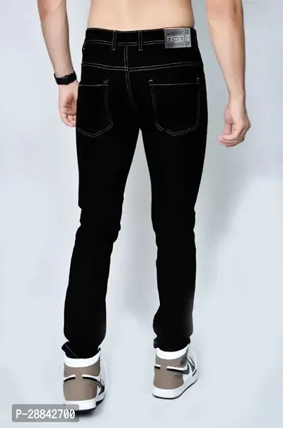 Stylish Black Cotton Blend Solid Slim Fit Mid-Rise Jeans For Men-thumb5