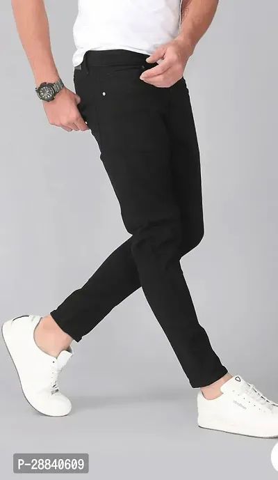 Stylish Black Denim Solid Regular Fit Mid-Rise Jeans For Men-thumb3