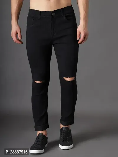 Stylish Black Cotton Blend Solid Low-Rise Jeans For Men