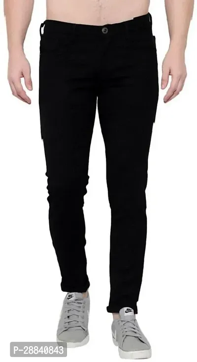 Stylish Black Denim Solid Mid-Rise Jeans For Men-thumb0