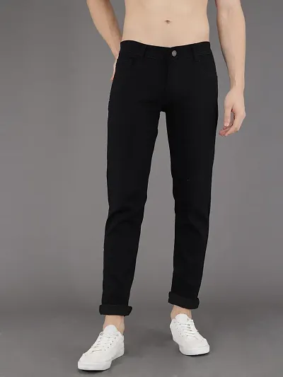 Comfortable Black Cotton Spandex Mid-Rise Jeans For Men