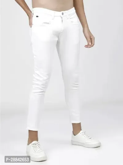 Stylish White Denim Solid Regular Fit Mid-Rise Jeans For Men-thumb2