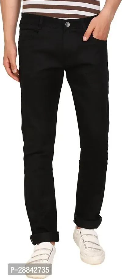 Stylish Black Denim Solid Regular Fit Mid-Rise Jeans For Men-thumb0