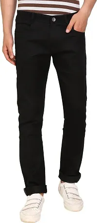 JINJLR Men's Solid Clean Look Curved Pocket Jeans