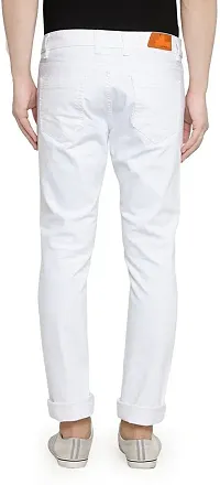 Stylish White Cotton Blend Solid Regular Fit Mid-Rise Jeans For Men-thumb1