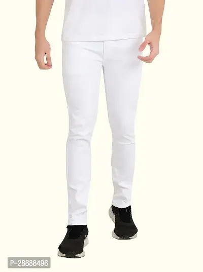 Stylish White Denim Solid Mid-Rise Jeans For Men-thumb0