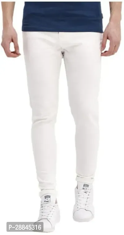 Stylish White Denim Solid Mid-Rise Jeans For Men-thumb0