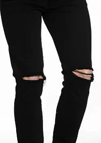 Stylish Black Denim Solid Mid-Rise Jeans For Men-thumb1