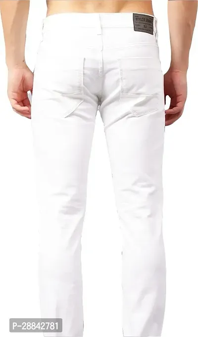 Stylish White Cotton Solid Regular Fit Mid-Rise Jeans For Men-thumb2