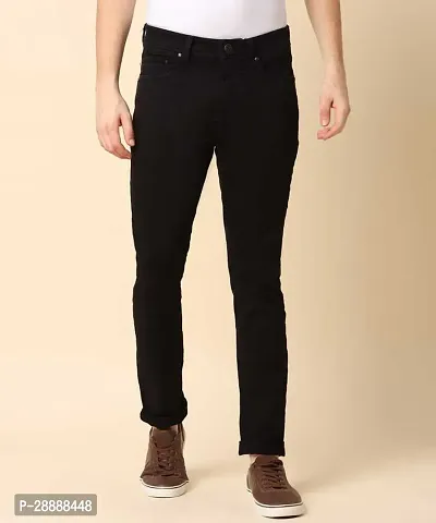 Stylish Black Denim Solid Mid-Rise Jeans For Men-thumb0