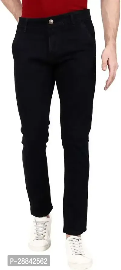 Stylish Black Denim Solid Slim Fit Mid-Rise Jeans For Men