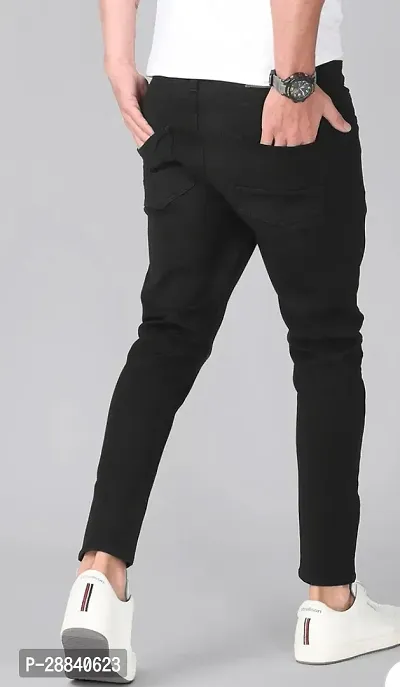 Stylish Black Cotton Blend Solid Slim Fit Mid-Rise Jeans For Men-thumb2