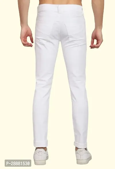 Stylish White Cotton Solid Mid-Rise Jeans For Men-thumb2