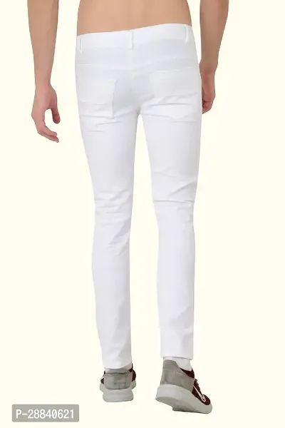 Stylish White Cotton Blend Solid Slim Fit Mid-Rise Jeans For Men-thumb2