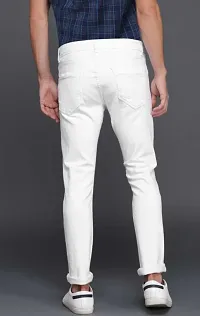 Stylish White Cotton Blend Solid Slim Fit Mid-Rise Jeans For Men-thumb1