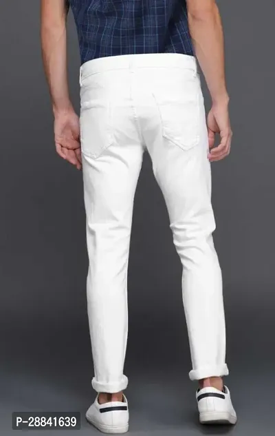 Stylish White Cotton Blend Solid Slim Fit Mid-Rise Jeans For Men-thumb2