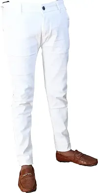 Stylish White Denim Solid Regular Fit Mid-Rise Jeans For Men-thumb2