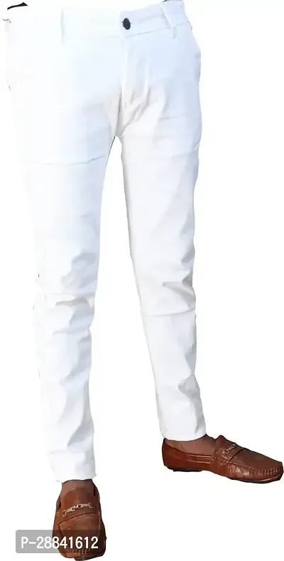 Stylish White Denim Solid Regular Fit Mid-Rise Jeans For Men-thumb3