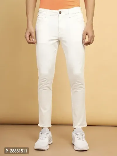 Stylish White Denim Solid Mid-Rise Jeans For Men-thumb0