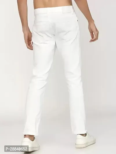 Stylish White Denim Solid Slim Fit Mid-Rise Jeans For Men-thumb2