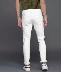 Stylish White Denim Solid Skinny Fit Mid-Rise Jeans For Men-thumb1