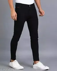 Stylish Black Denim Solid Mid-Rise Jeans For Men-thumb2