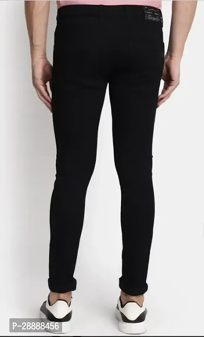 Stylish Black Denim Solid Mid-Rise Jeans For Men-thumb2