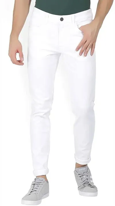 Trendy Stretchable Slim Fit White Color Jeans for Men