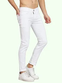 Stylish White Cotton Blend Solid Slim Fit Mid-Rise Jeans For Men-thumb2