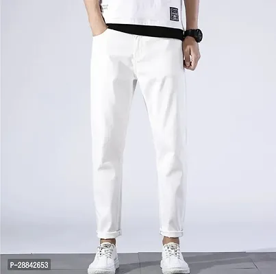 Stylish White Denim Solid Regular Fit Mid-Rise Jeans For Men-thumb0