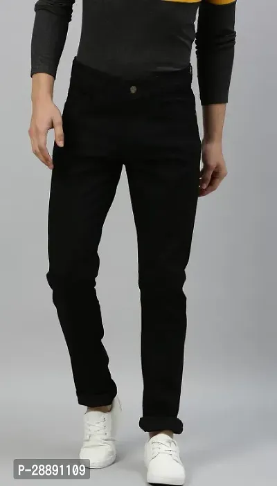 Stylish Black Denim Mid-Rise Jeans For Men