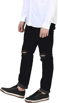 Stylish Black Denim Distress Mid-Rise Jeans For Men-thumb2