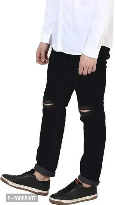 Stylish Black Denim Distress Mid-Rise Jeans For Men-thumb3