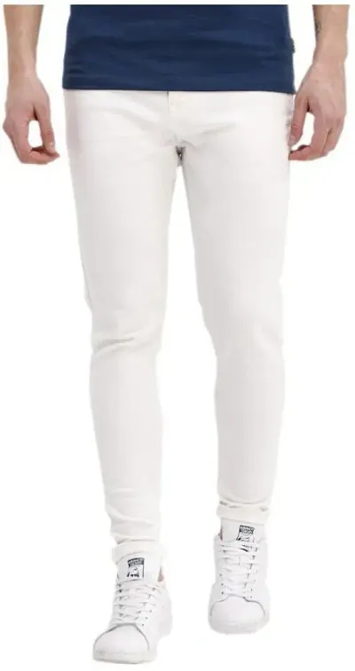 M.Weft Stretchable Slim Fit White Color Jeans for Men