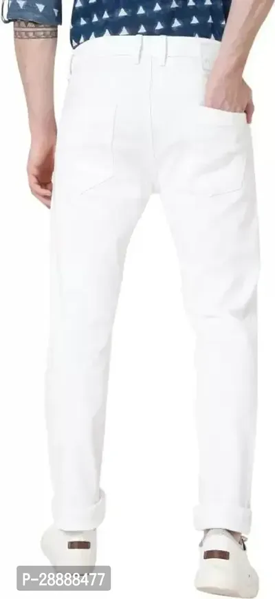 Stylish White Denim Solid Mid-Rise Jeans For Men-thumb2